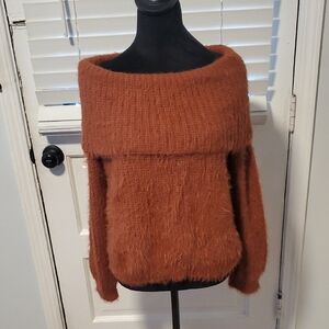 Fashion On Earth Elegant Off-Shoulder Rust Color Fuzzy Sweater